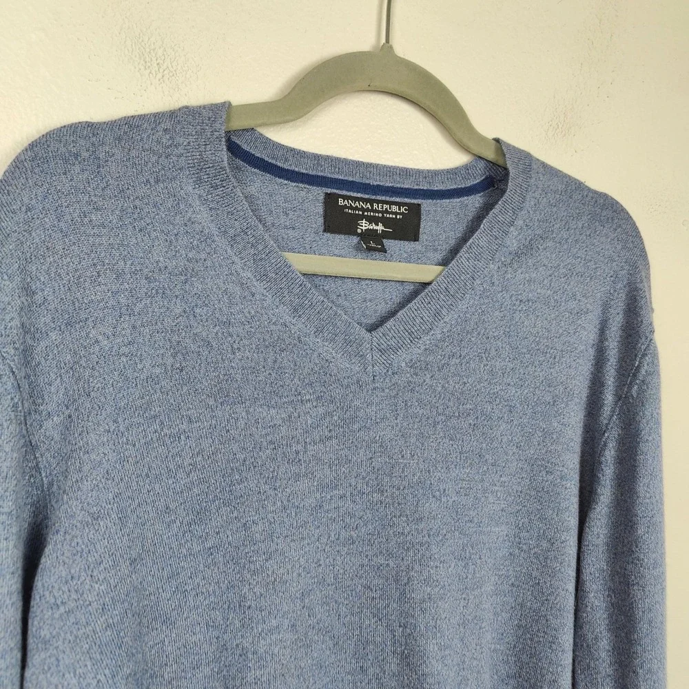 Banana‎ Republic Baruffa Merino WoolSweater Mens Large Blue Knit Preppy V Neck